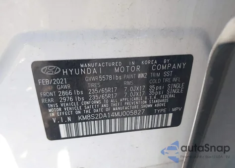 2021 Hyundai Santa Fe Hybrid Blue from USA, damaged, VIN KM8S2DA14MU005827